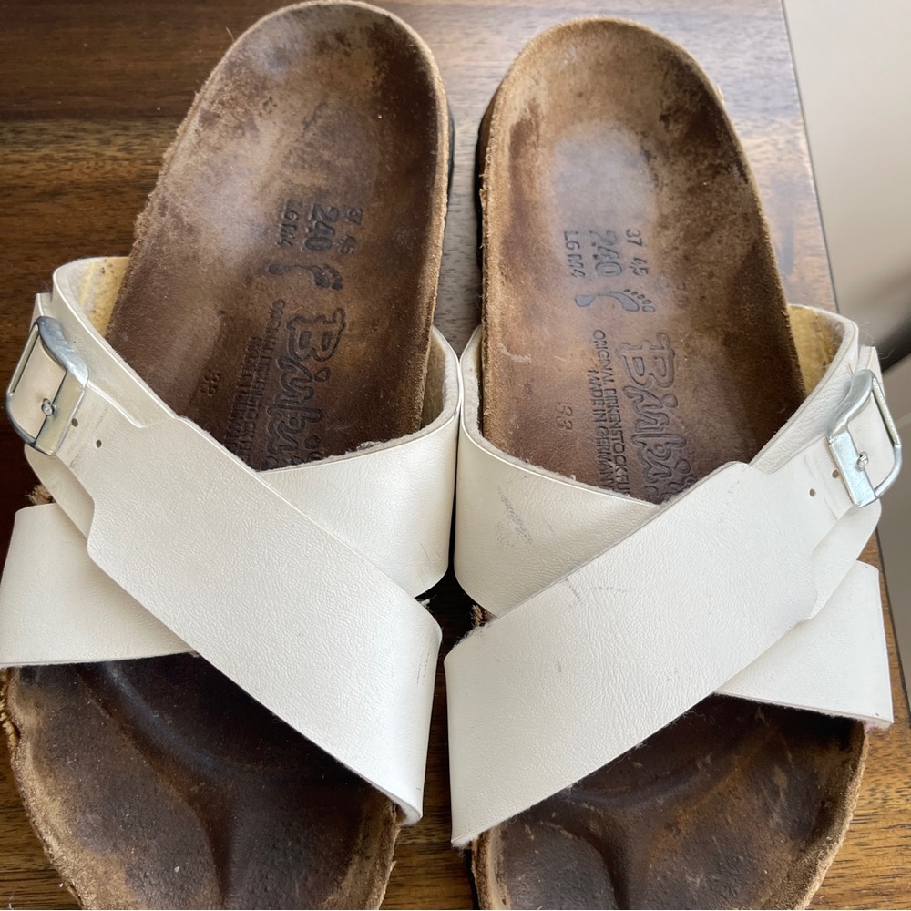 Birki's Birkenstock White Santosa Cross Sandals Slides Women's US 6 EU 37 - Picture 2 of 8